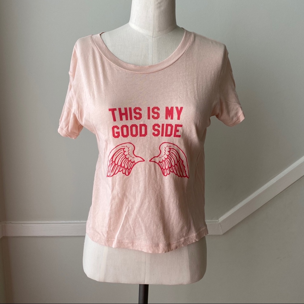 WILDFOX Good Side Angel Wings Cropped T-Shirt Size Medium New